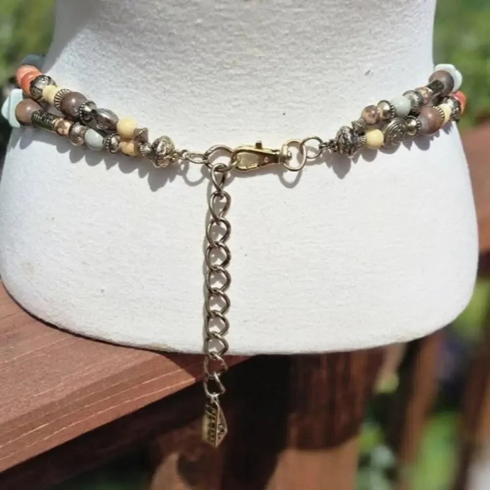 Boho Double Strand Beaded Waist Belt Neutral Earthy Adjustable Festival Belt
